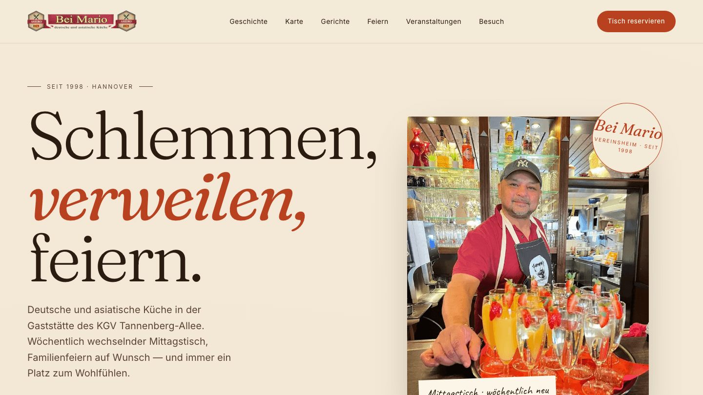 Bei Mario — Hero der Startseite