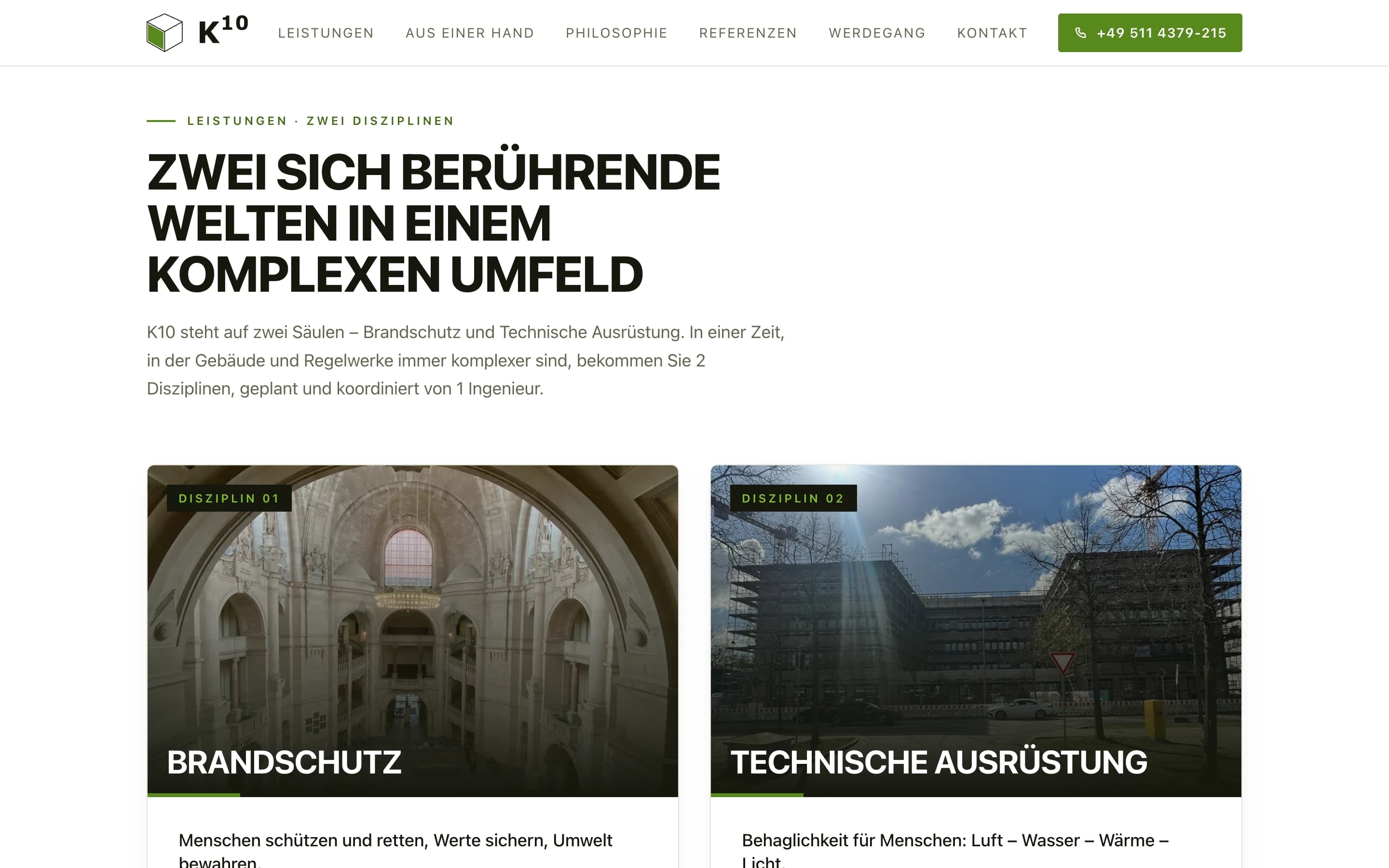 K10: Leistungen in zwei Disziplinen, Brandschutz und Technische Ausrüstung