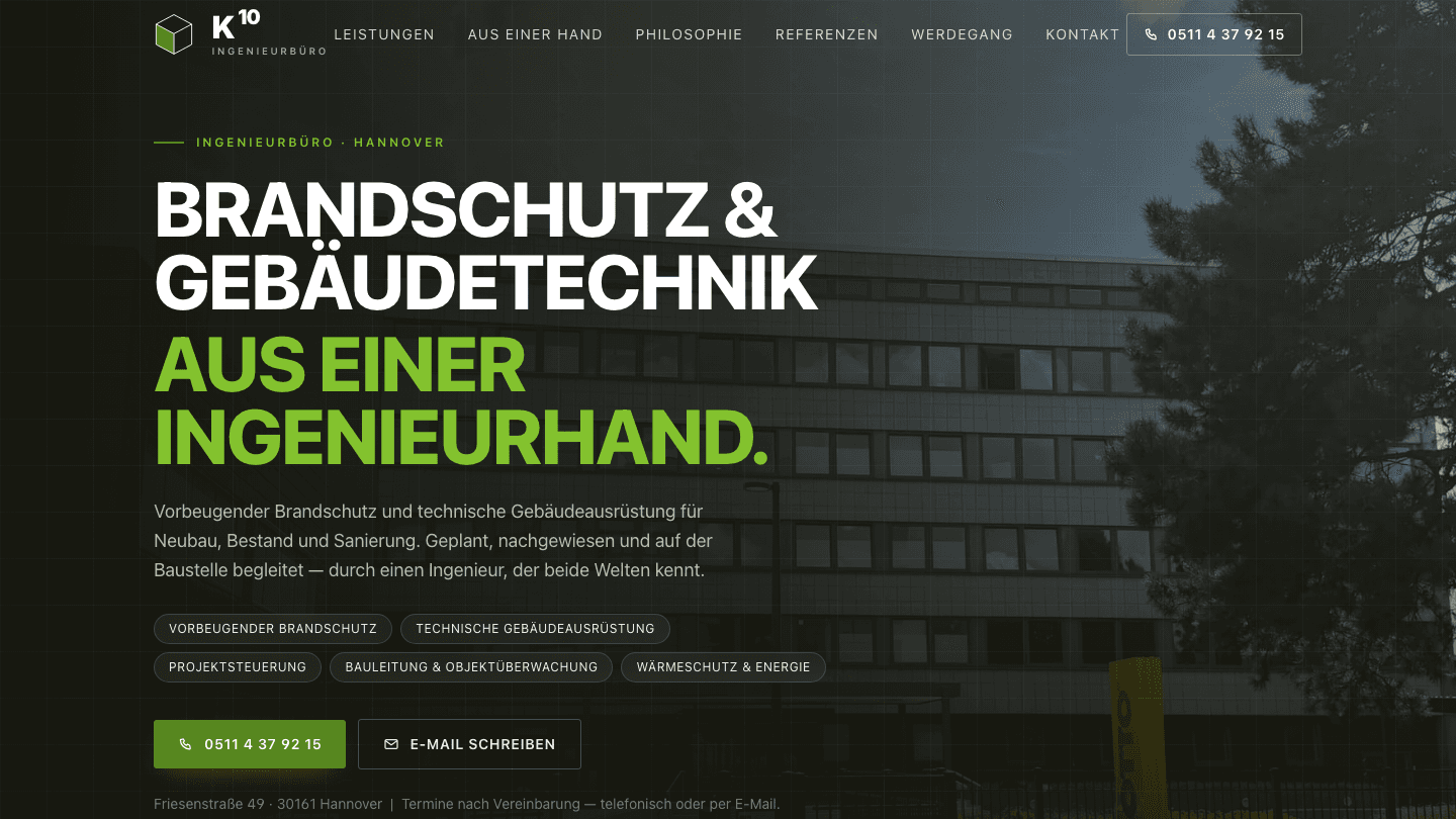 K10 Ingenieurbüro — Hero der Startseite