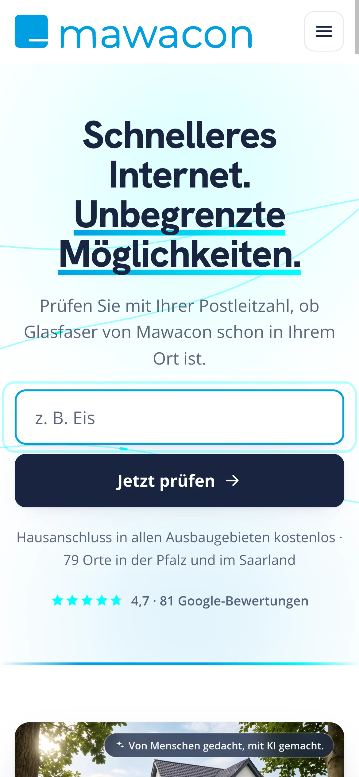 Mawacon-Startseite auf dem Smartphone