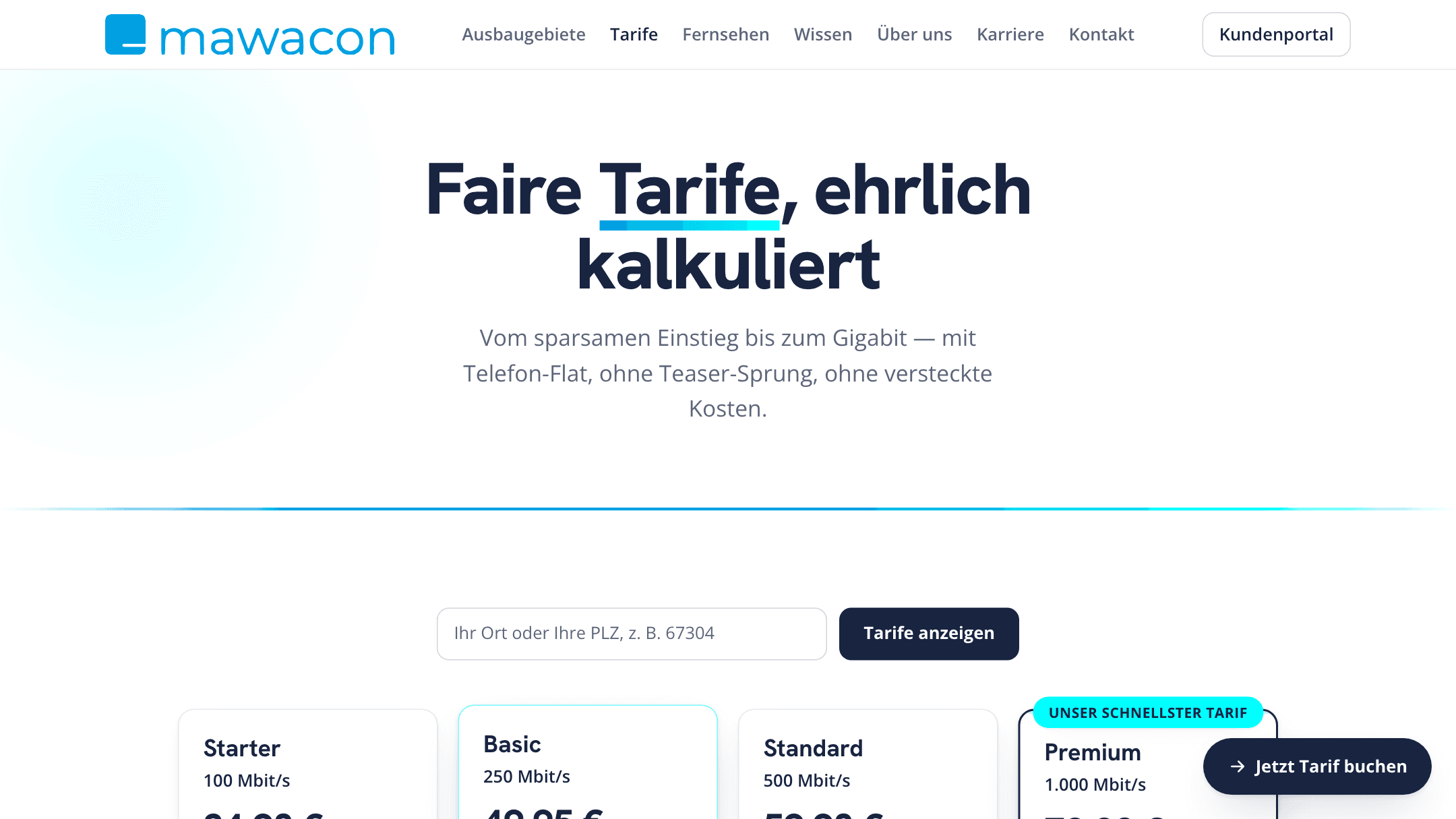 Mawacon — Tarifübersicht mit klarer Preisarchitektur